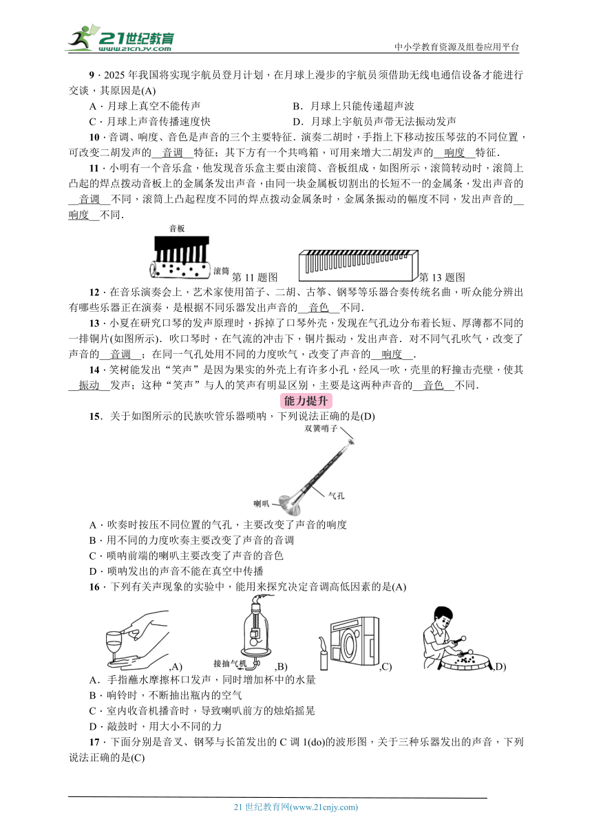 人教版物理八年级上册：2.2声音的特性  同步练习（含答案）