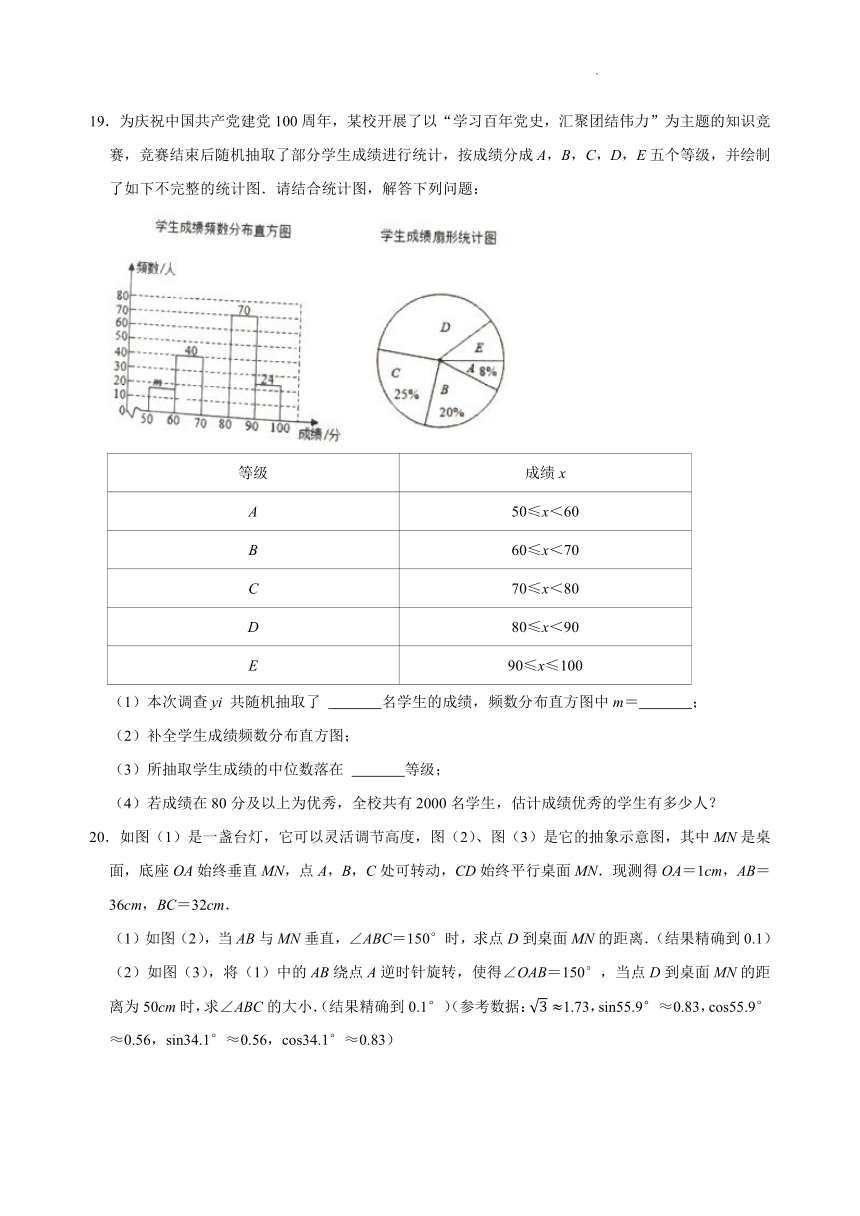 2021-2022学年江西省吉安二中九年级（下）第一次月考数学试卷 (word版含答案)