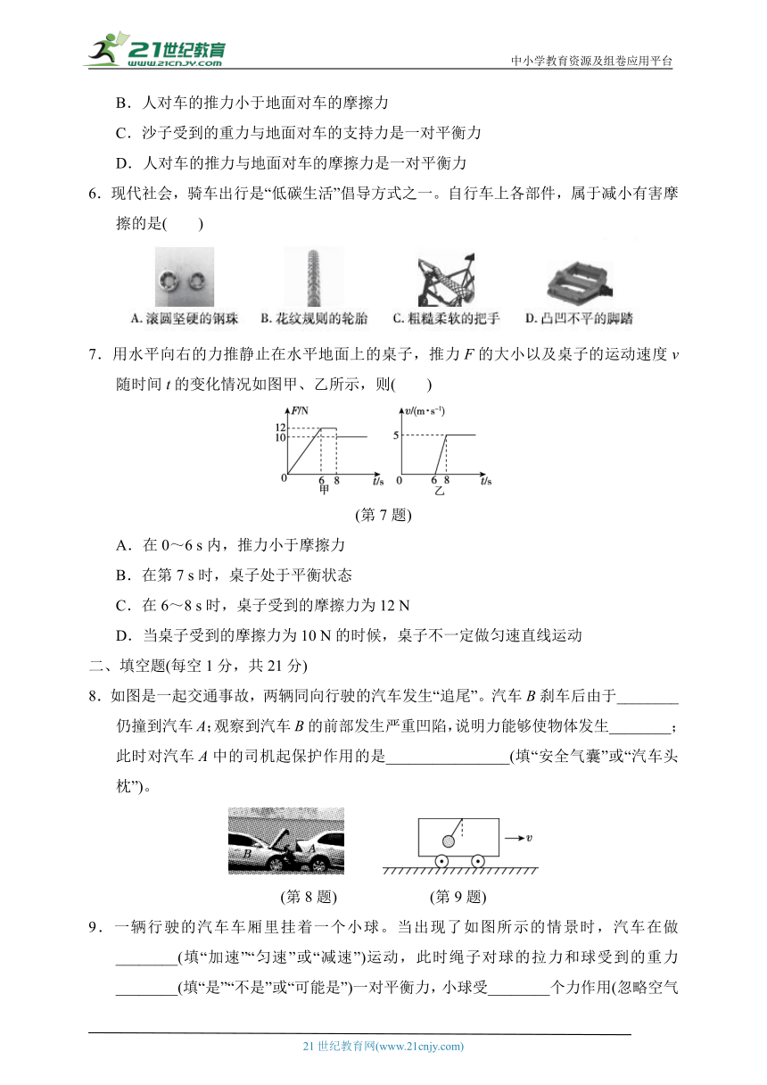 人教版物理八年级下册 第八章 运动和力 达标测试卷 （含答案）