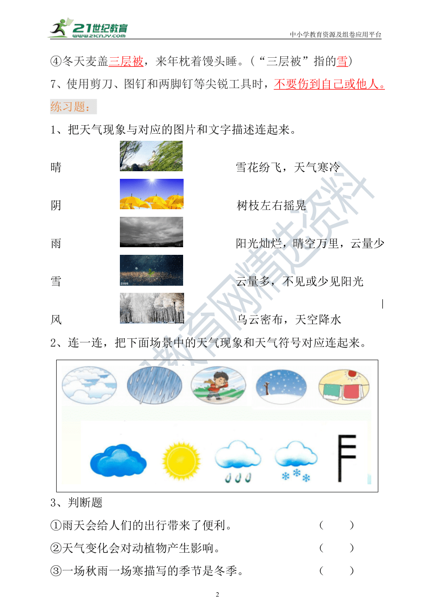 大象版科学二年级上册期末复习总结+练习