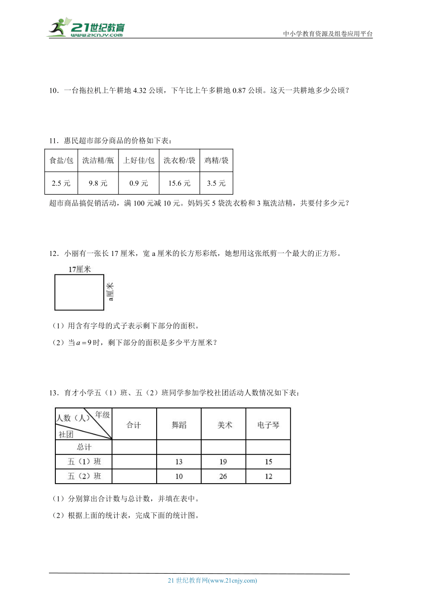期末解决问题专项练习卷（同步练习）-小学数学五年级上册苏教版（含解析）