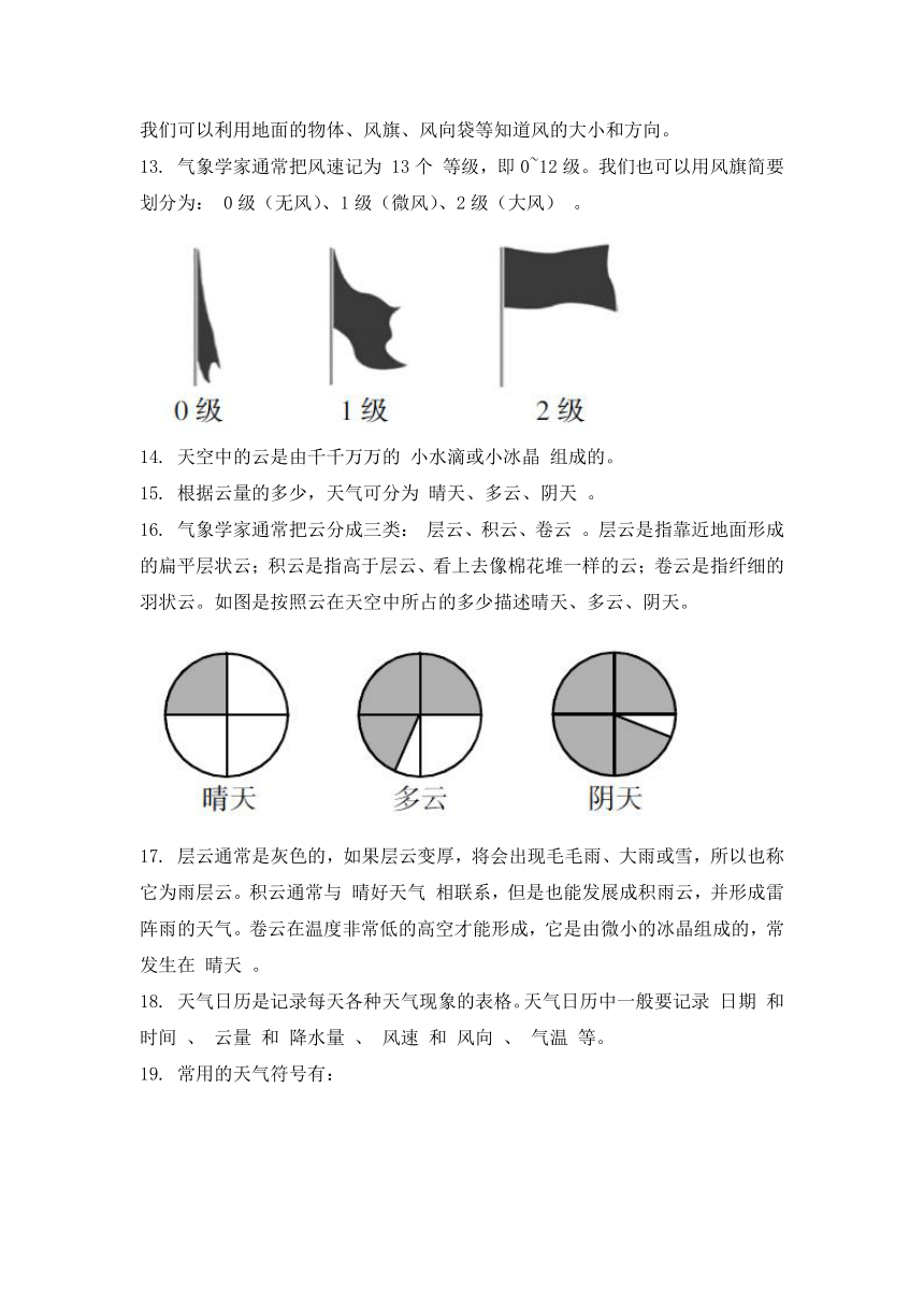 教科版（2017秋）三年级上册科学实验梳理－第三单元天气