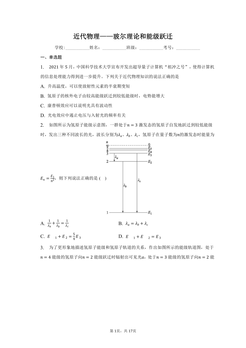 近代物理 玻尔理论和能级跃迁-2023年新高考物理二轮复习专题训练（含解析）