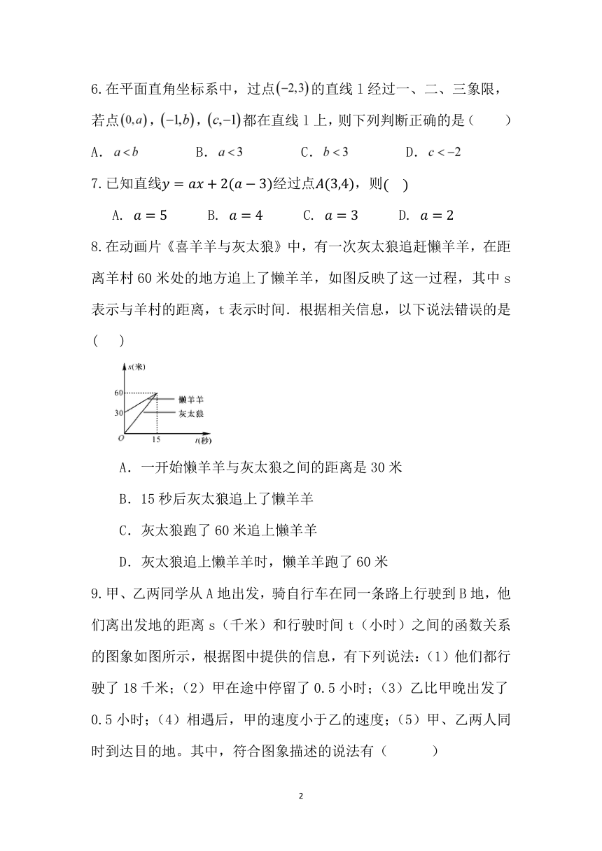 第十九章一次函数同步单元期末选择典型习题必练2020-2021学年人教版八年级数学下册（word版无答案）