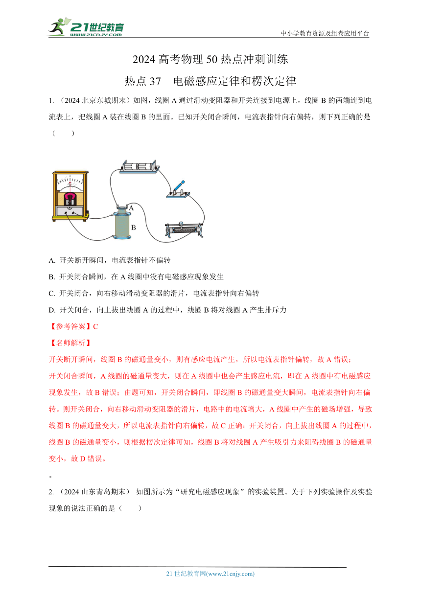 热点37  电磁感应定律和楞次定律 --高考物理50热点冲刺精练（名师解析）