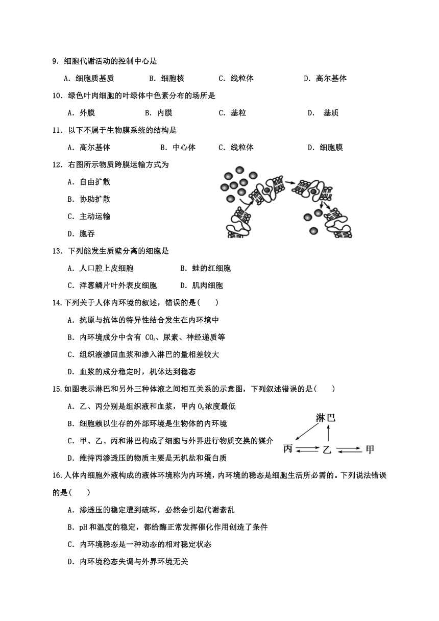 江苏省淮安市涟水县第一中学2020-2021学年高二10月阶段性测试生物（选修）试题