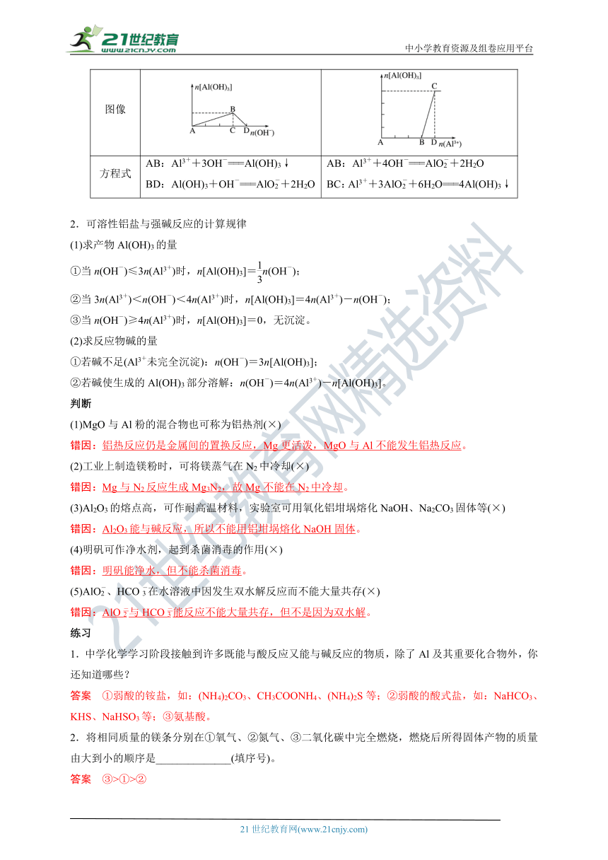 【备考2022】高考化学一轮复习第9讲其他常见金属（Mg、Al、Cu）及金属冶炼考点一Mg、Al及其化合物的性质（解析版）