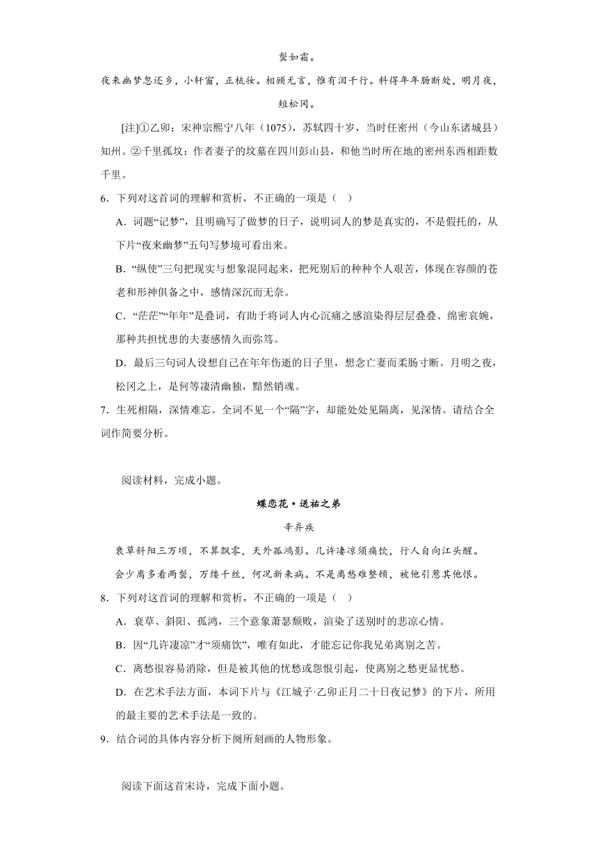 古诗词诵读《江城子乙卯正月二十日夜记梦》同步练习（含解析）2023-2024学年统编版高中语文选择性必修上册