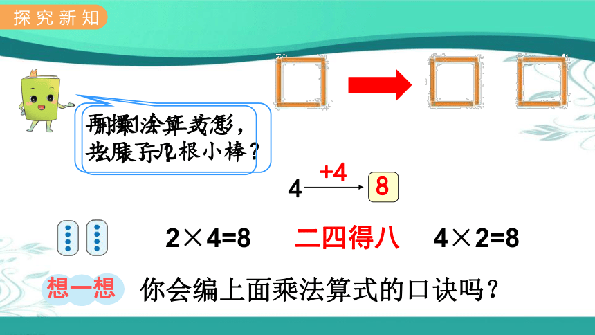 冀教版数学二年级上册 第3单元 表内乘法（一）3.4  4的乘法口诀  课件（共15张ppt)