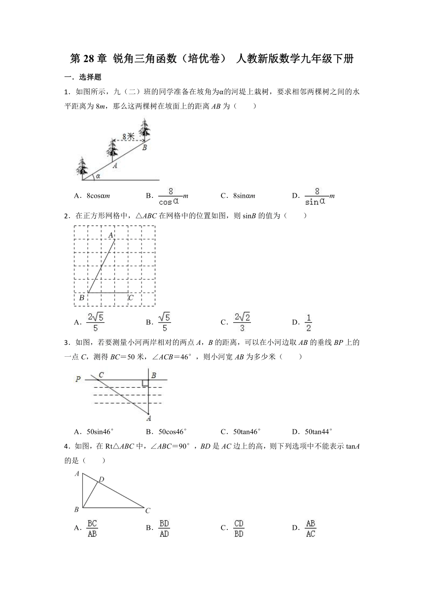 人教新版数学九年级下册第28章 锐角三角函数 单元培优卷(无答案)