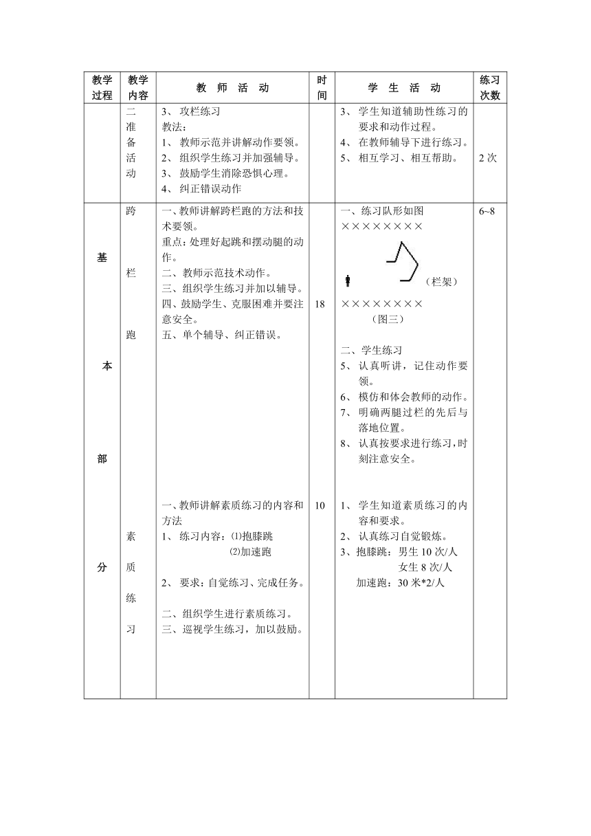 人教版初中体育九年级全集教案（表格式）