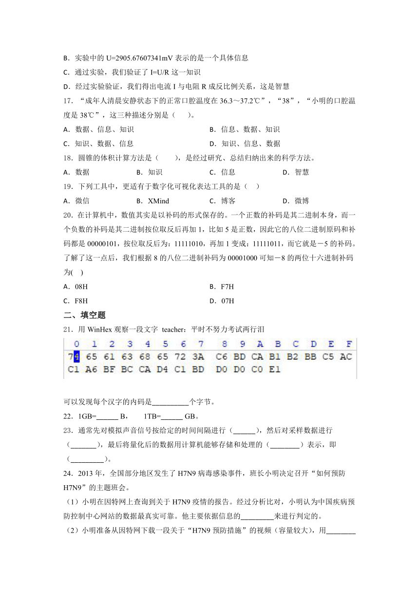 粤教版2019 高中信息技术必修1 第一、二章   单元训练（含答案）