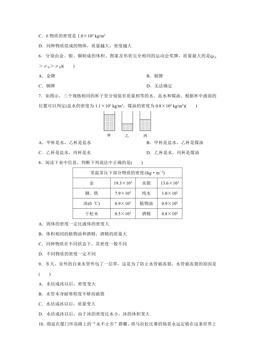 教科版物理八年级上册阶段综合练习：第六章　质量与密度  单元测试（Word有答案）