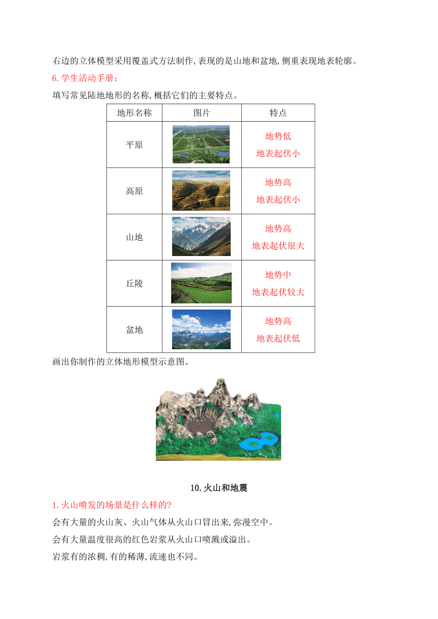 2021年新苏教版科学五年级上册第三单元地球的表面和内部知识点整理