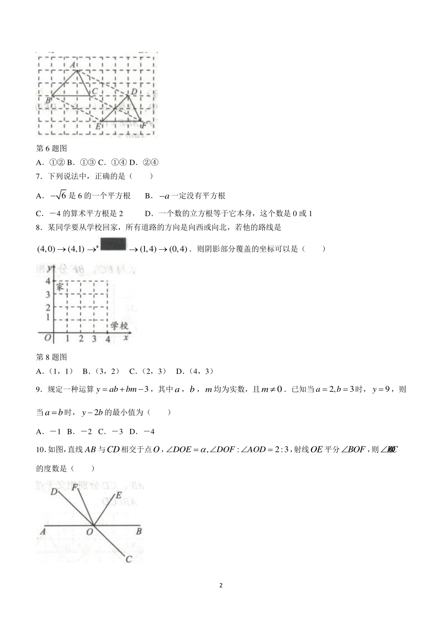 安徽省合肥市庐江县柯坦中学2023-2024学年七年级下学期期中数学试题(含答案)