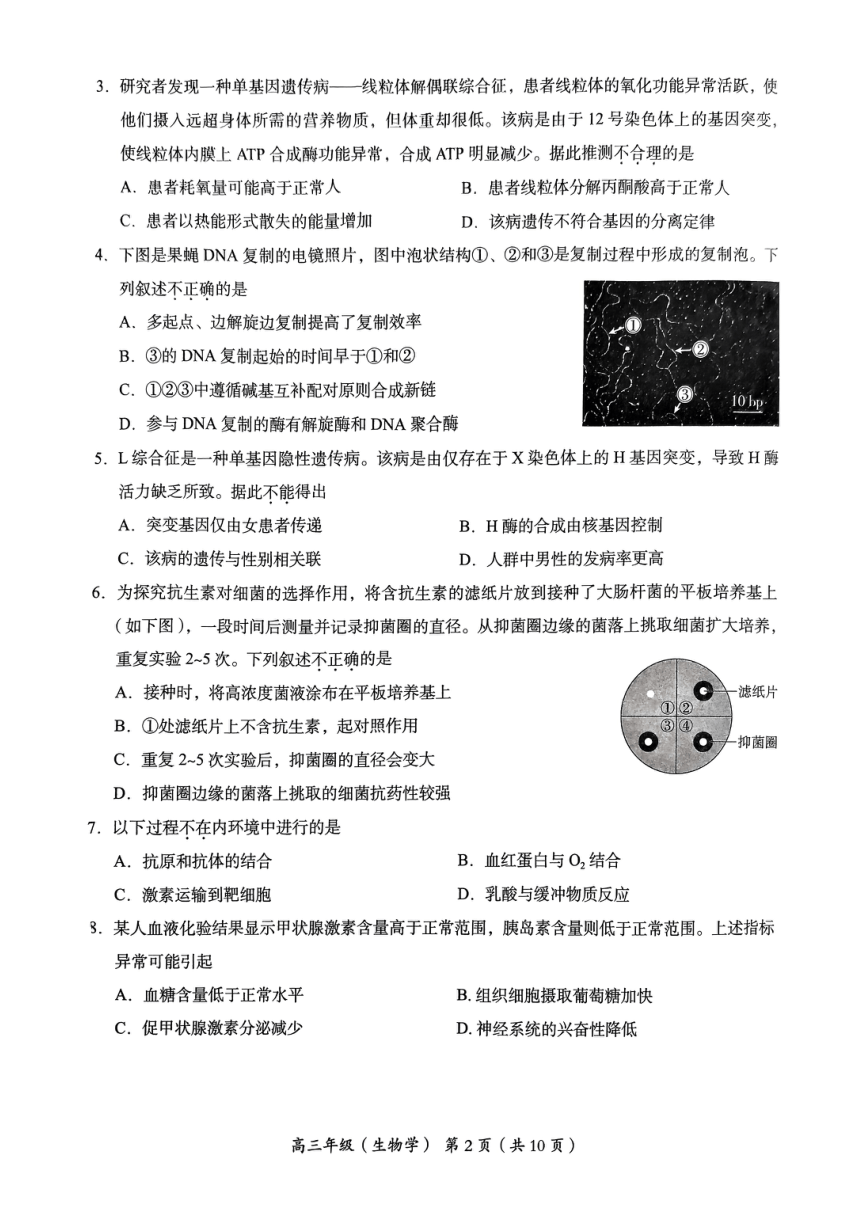 北京市海淀区2023届高三二模生物试卷（PDF版无答案）