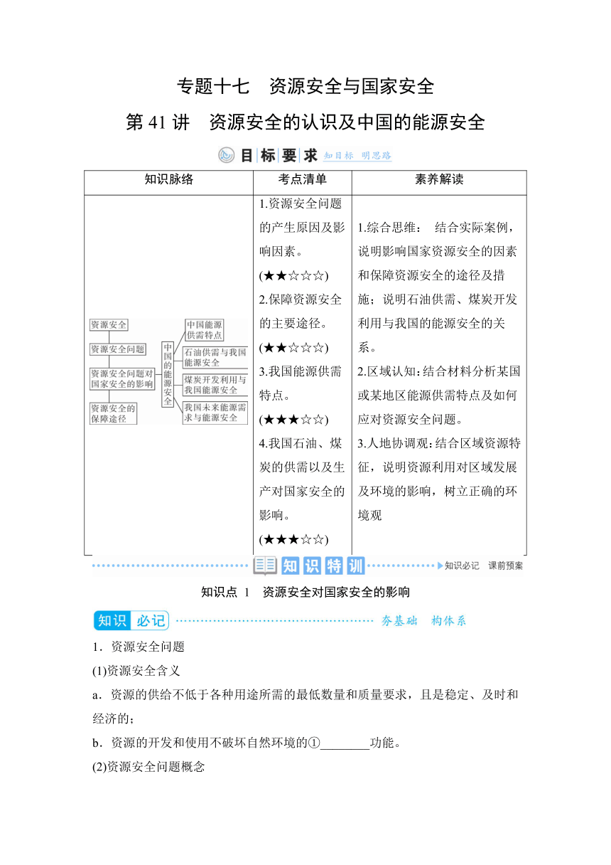 2023届高三地理一轮复习学案 专题十七  资源安全与国家安全（含答案）