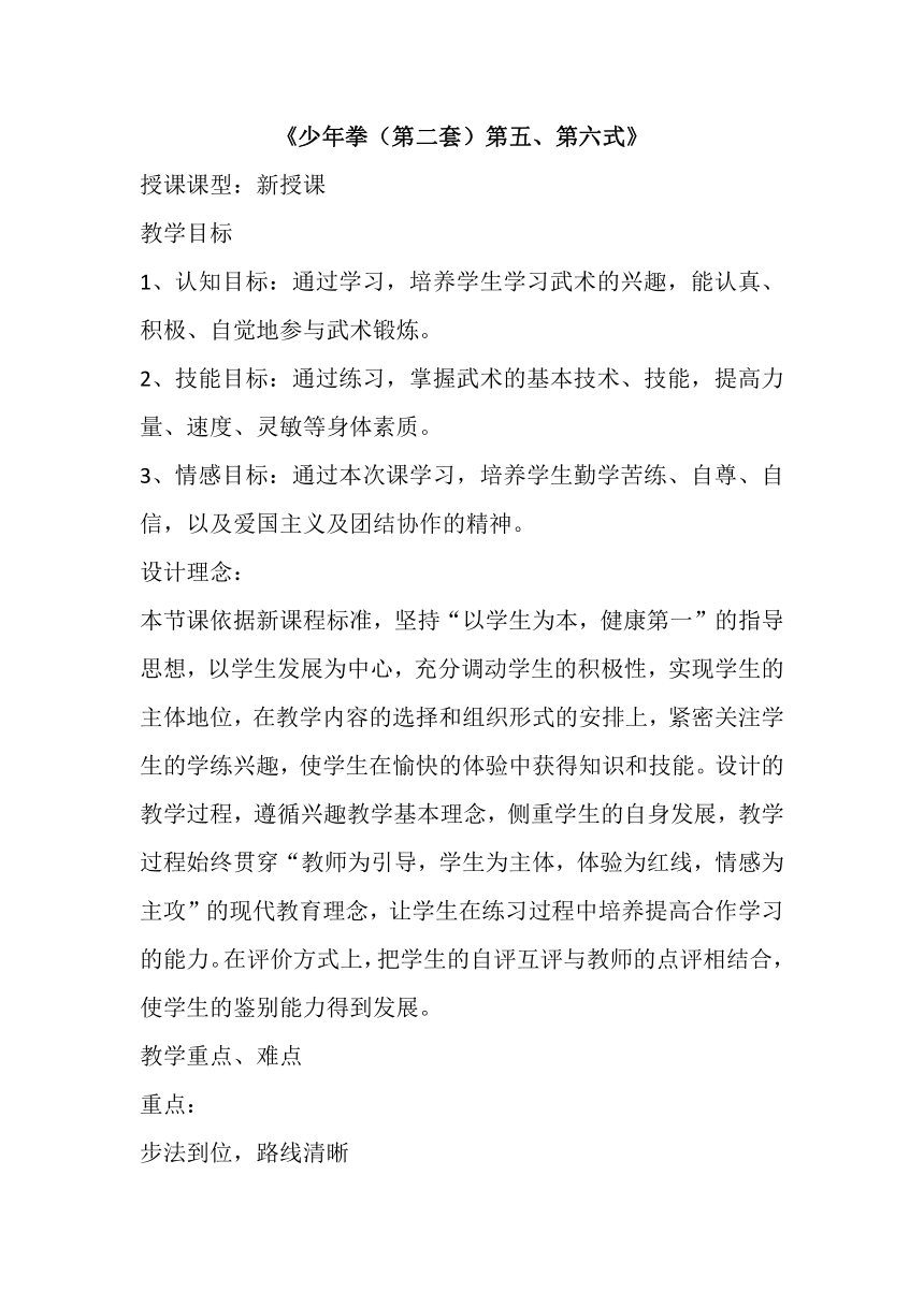 高一上学期体育与健康人教版 少年拳（第二套）第五、第六式 教案