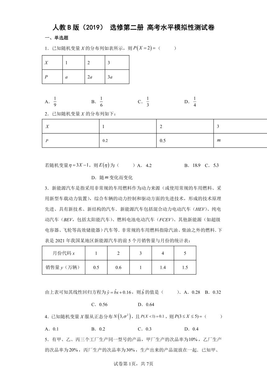 高中数学人教B版（2019）选修第二册高考水平模拟性测试4（Word含解析）