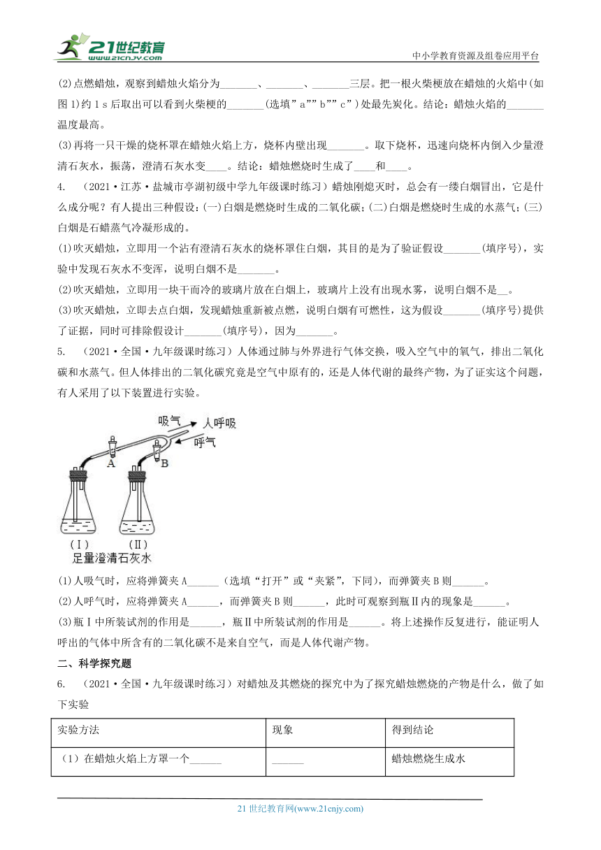 2022-2023学年九年级化学全一册同步课时分层训练（人教版）1.2化学是一门以实验为基础的科学（实验探究类） （含答案）