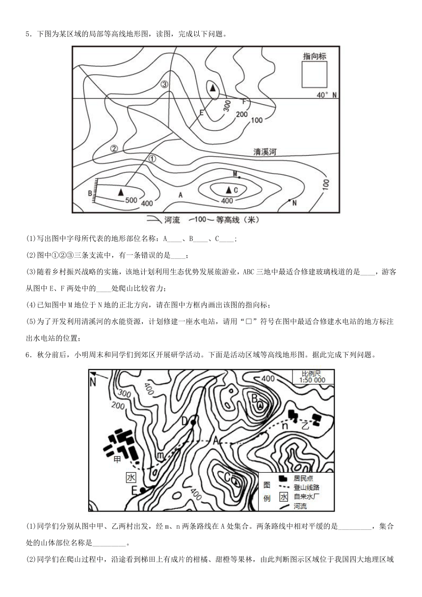2023年中考二轮复习  图文分析题突破训练 地形图类 （含答案）