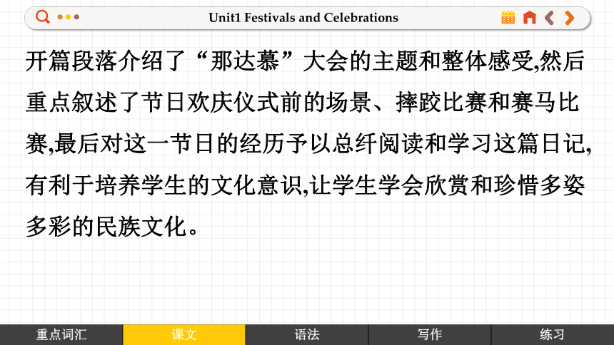 人教版（2019）必修 第三册Unit 1 Festivals and Celebrations Reading for writing课件(共75张PPT)