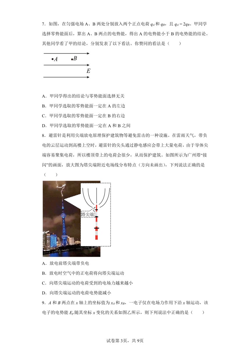 必修第三册2.1静电力做功与电势能(word版含答案)