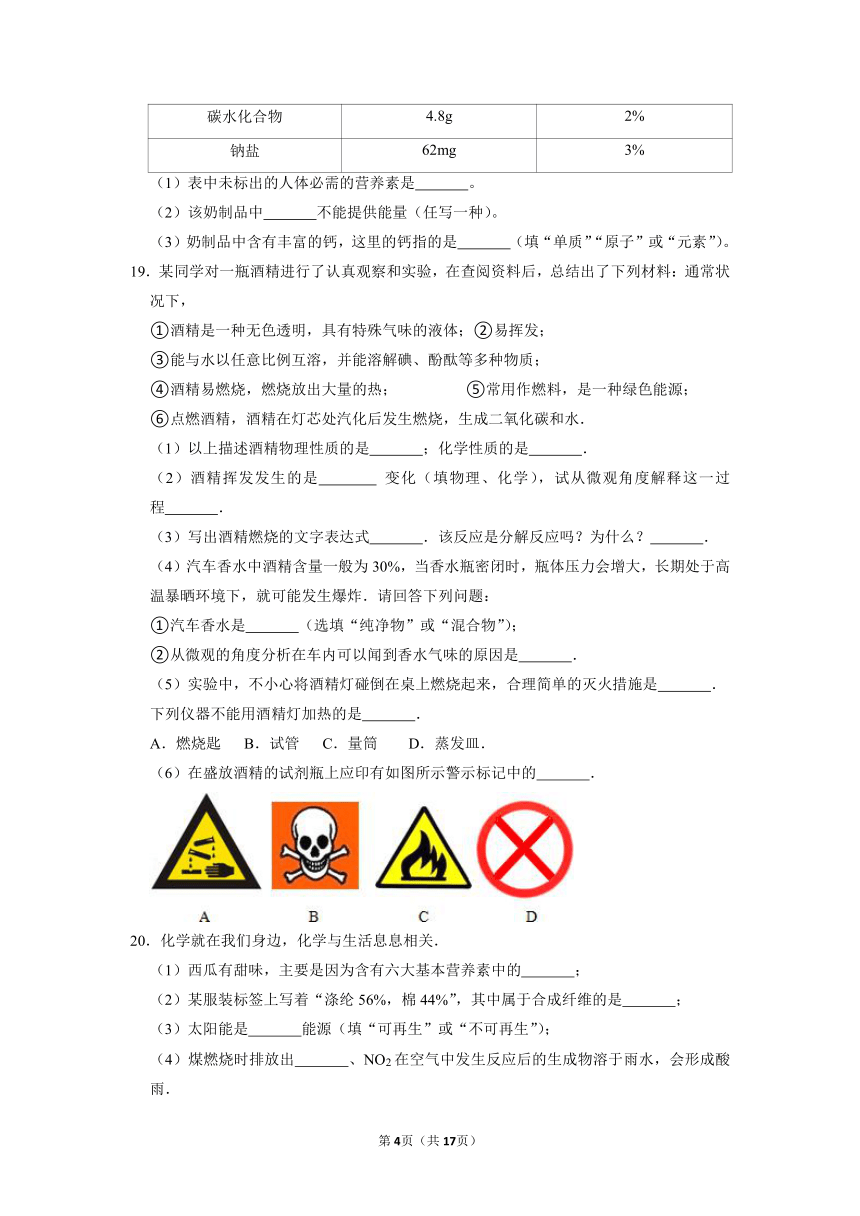 第十单元第一节食物中的有机物-2021-2022学年九年级化学鲁教版下册（word版 含解析）