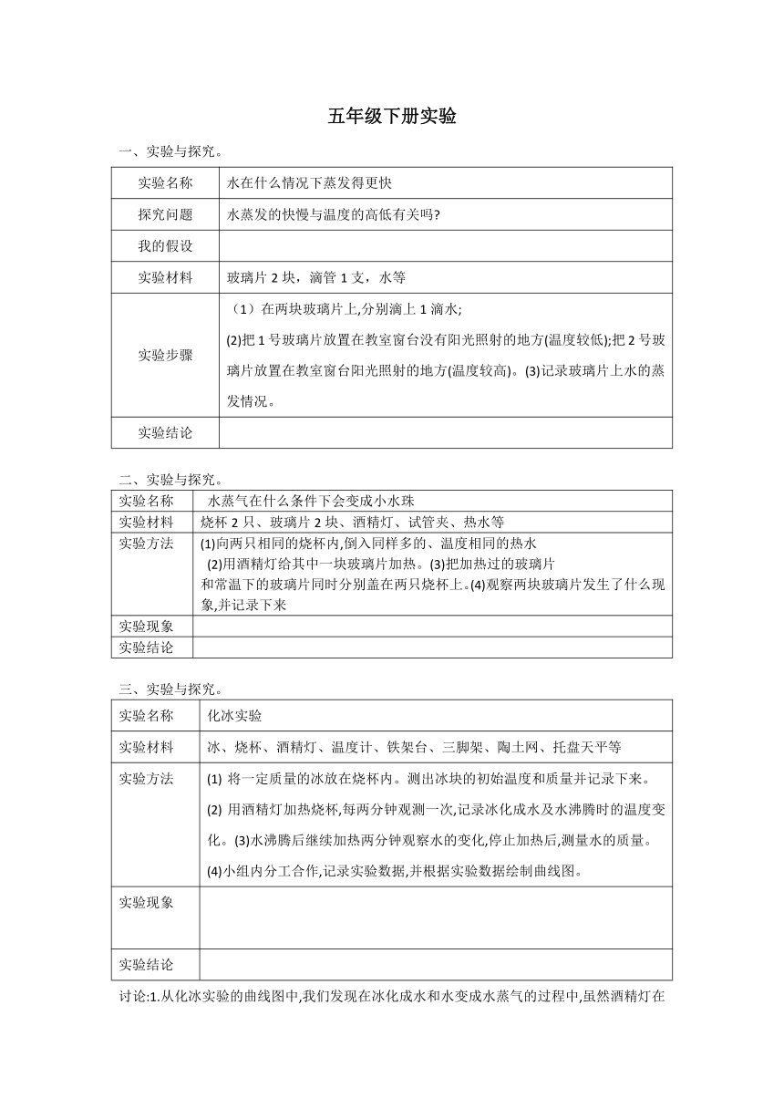 冀人版2021--2022学年五年级下册科学全册实验试题 （word版 有答案）