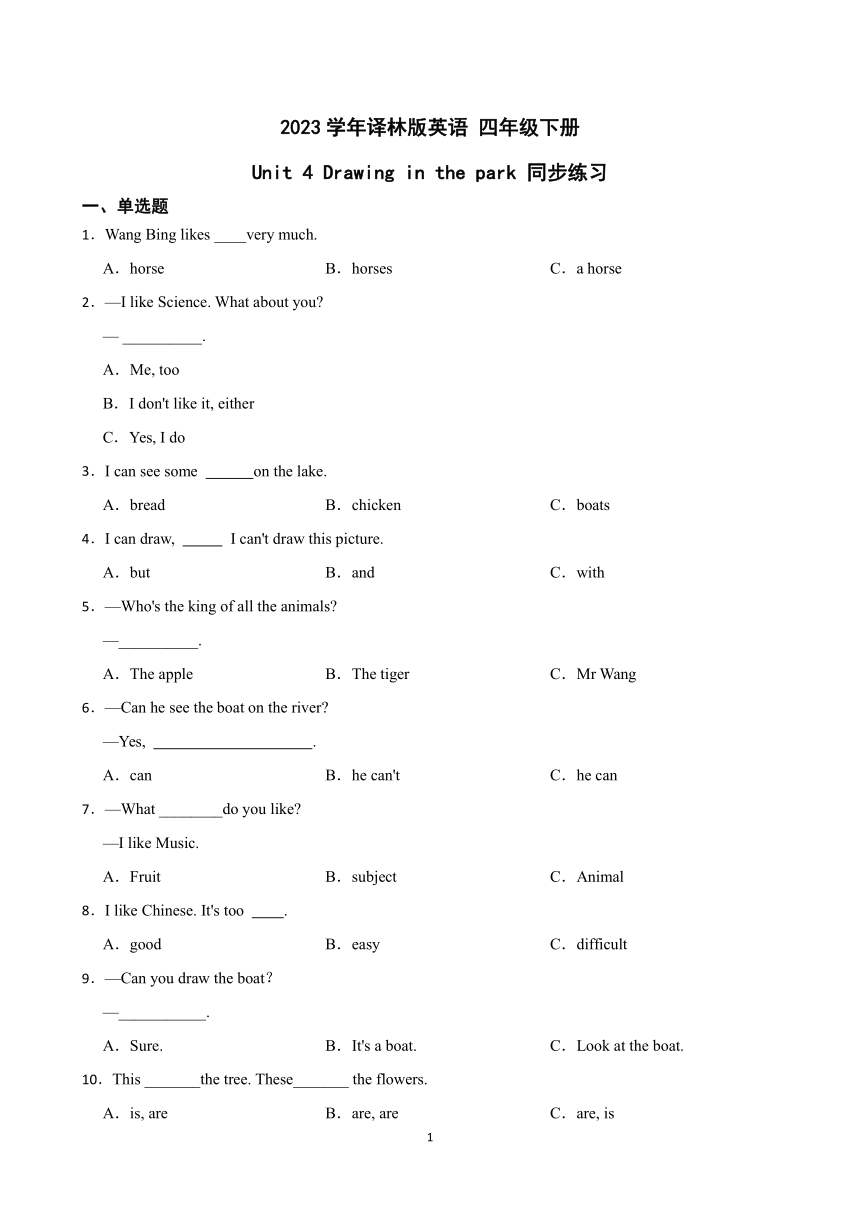 Unit 4 Drawing in the park  同步练习（含答案）