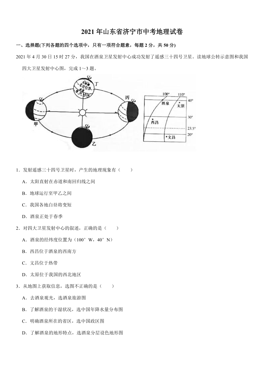 2021年山东省济宁市中考地理试卷(Word+解析)