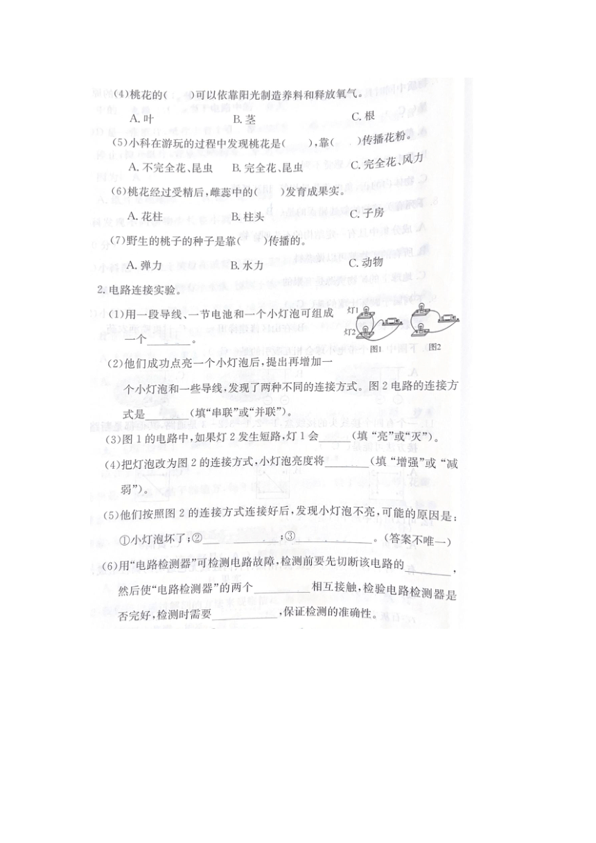 浙江省金华市义乌市2022-2023学年四年级下学期科学期末试题（图片版，含答案）