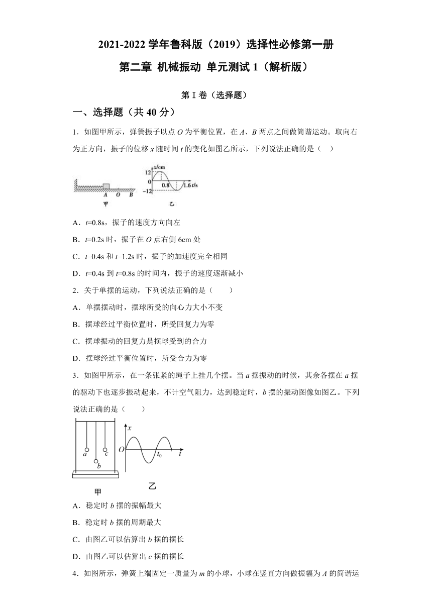 第二章 机械振动 单元测试1（word解析版）