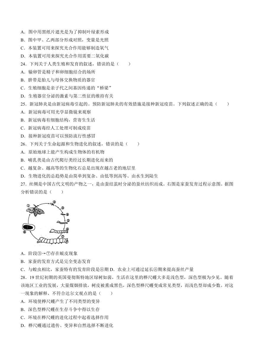 2022年山东省日照市初中学业水平考试生物试题(word版无答案)