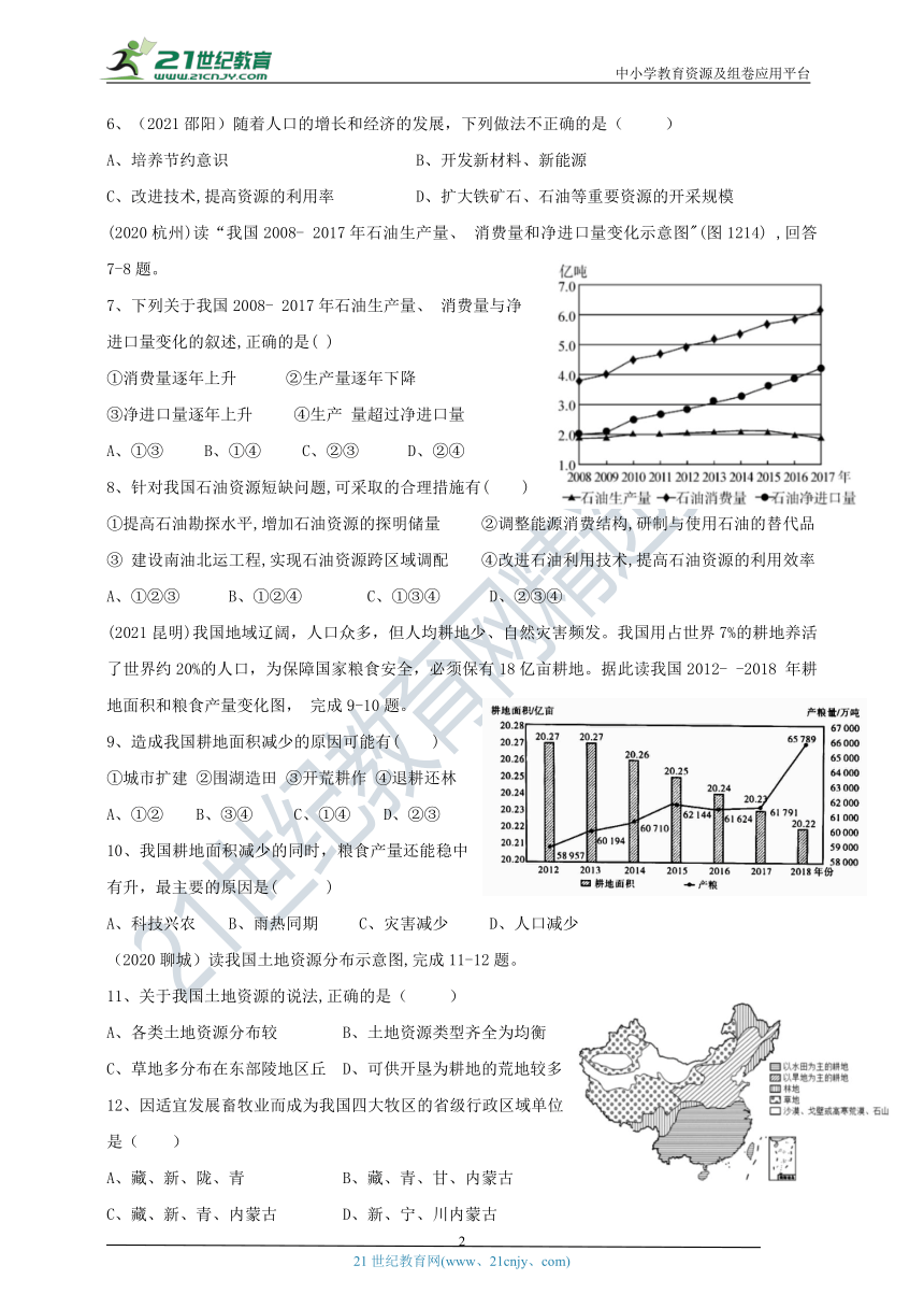 中考地理热点·重点·难点专练（试卷）中国资源部分