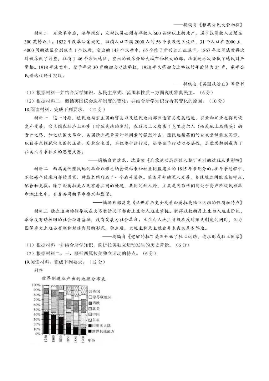 河南省部分名校联盟2023-2024学年高一下学期4月期中考试历史试题（含解析）