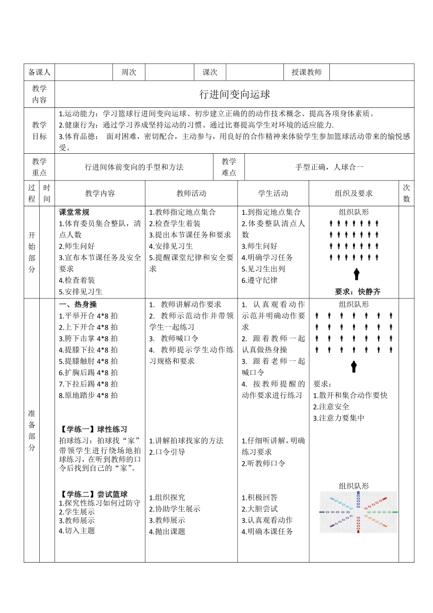 通用五年级体育 水平三《穿梭跳长绳》教案（表格式）