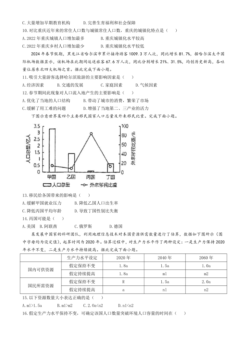 福建省晋江市养正中学2023-2024学年高一下学期3月月考地理试题(无答案)