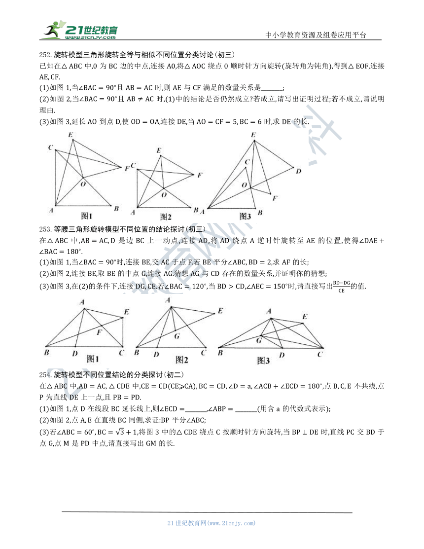 【中考数学几何模型】第十二节：旋转模型250-257（含答案）