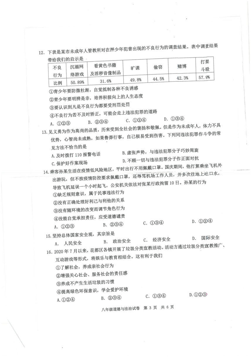 广东省广州市花都区2020--2021学年八年级上学期期末达标测试道德与法治试题（PDF版，无答案）