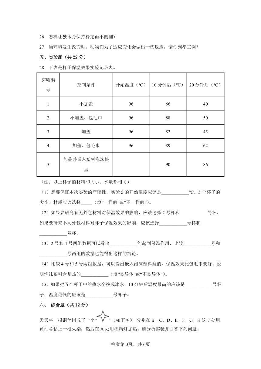 教科版五年级科学下册期末检测卷（二）有答案