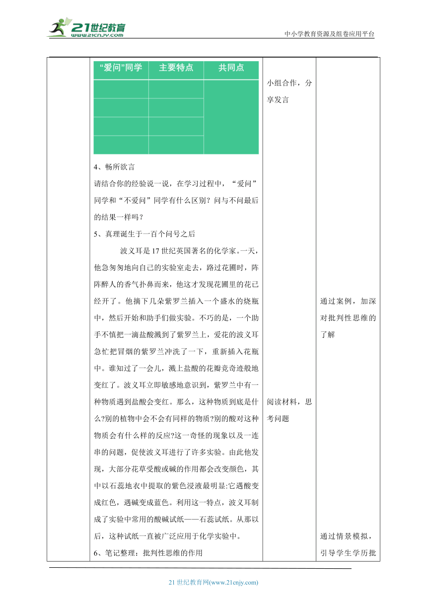 【核心素养模板】1.2成长的不仅仅是身体 （表格式教案）