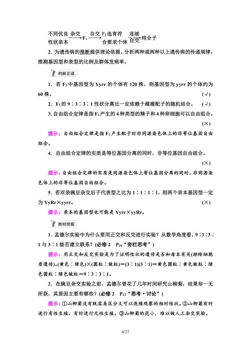 【备考2024】生物高考一轮复习学案：第15讲 孟德尔的豌豆杂交实验(二)(含答案）