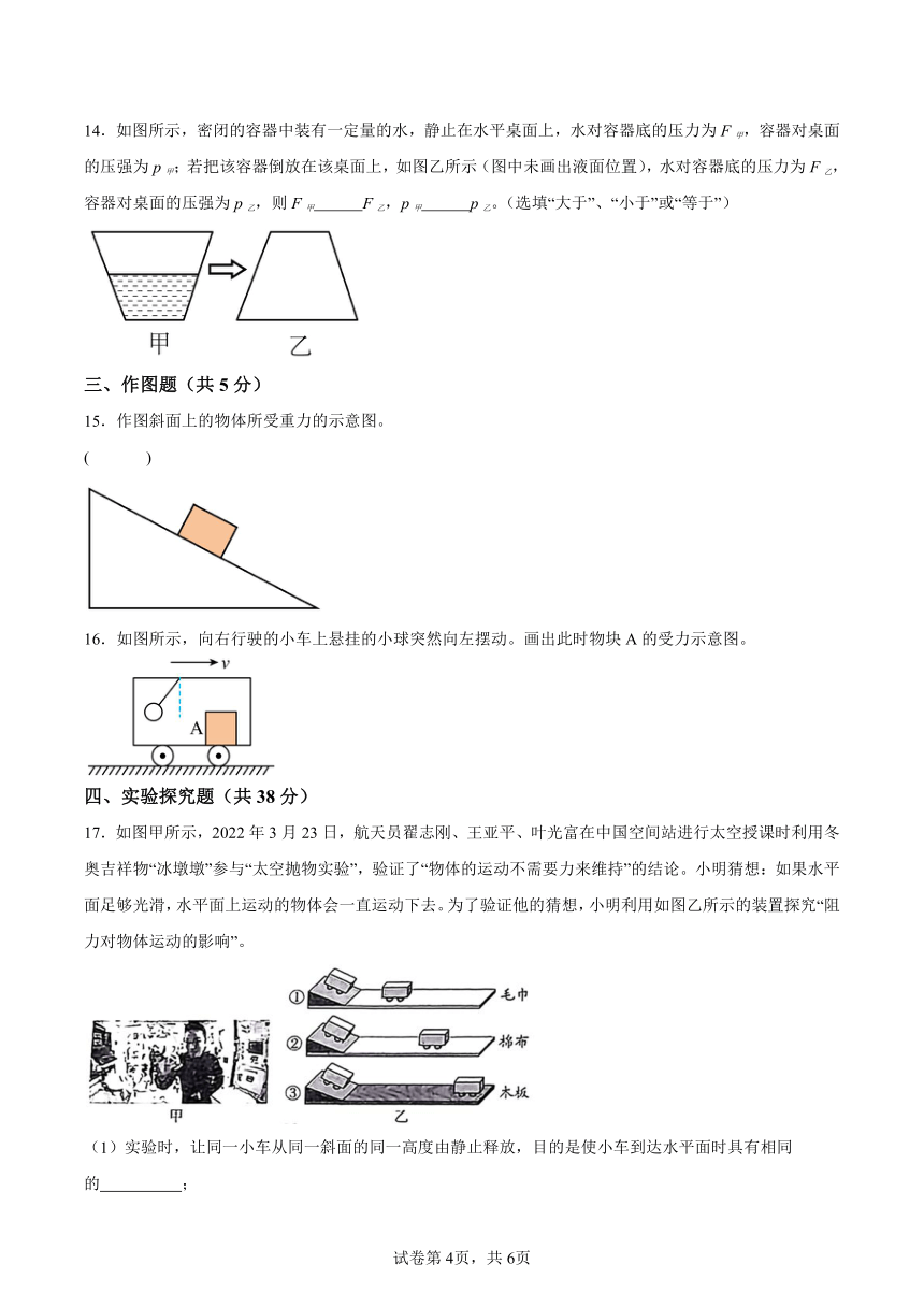 安徽省阜阳市南京路附属中学期中检测卷（含答案） 2023-2024学年人教版物理八年级下学期