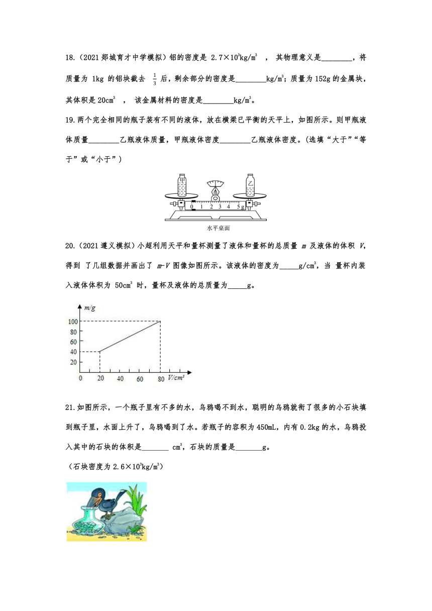 6.2密度随堂达标训练  2021-2022学年人教版初中物理八年级上册（含答案）