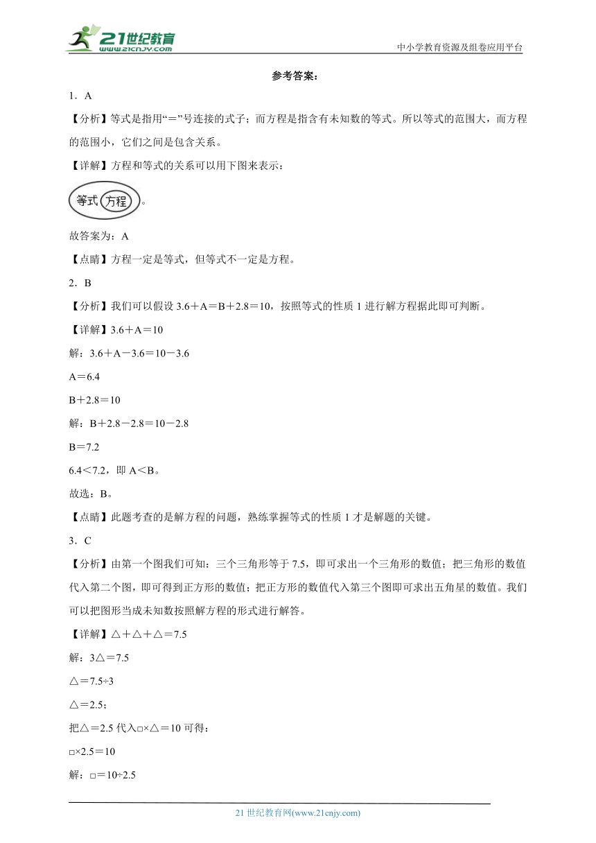 第1单元简易方程易错精选题-数学五年级下册苏教版（含答案）