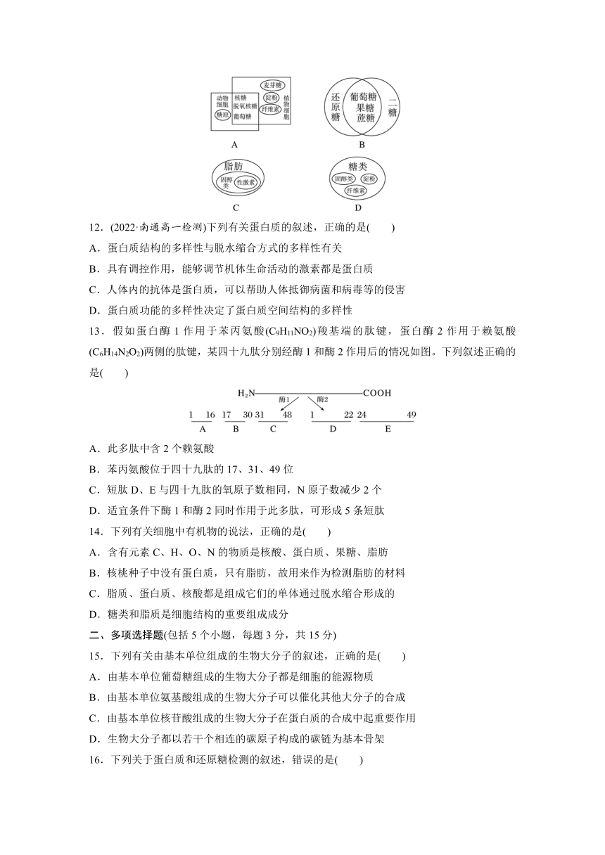 2022-2023学年苏教版2019高中生物必修1 第一章　细胞的分子组成  章末检测试卷(一)（word版含解析）