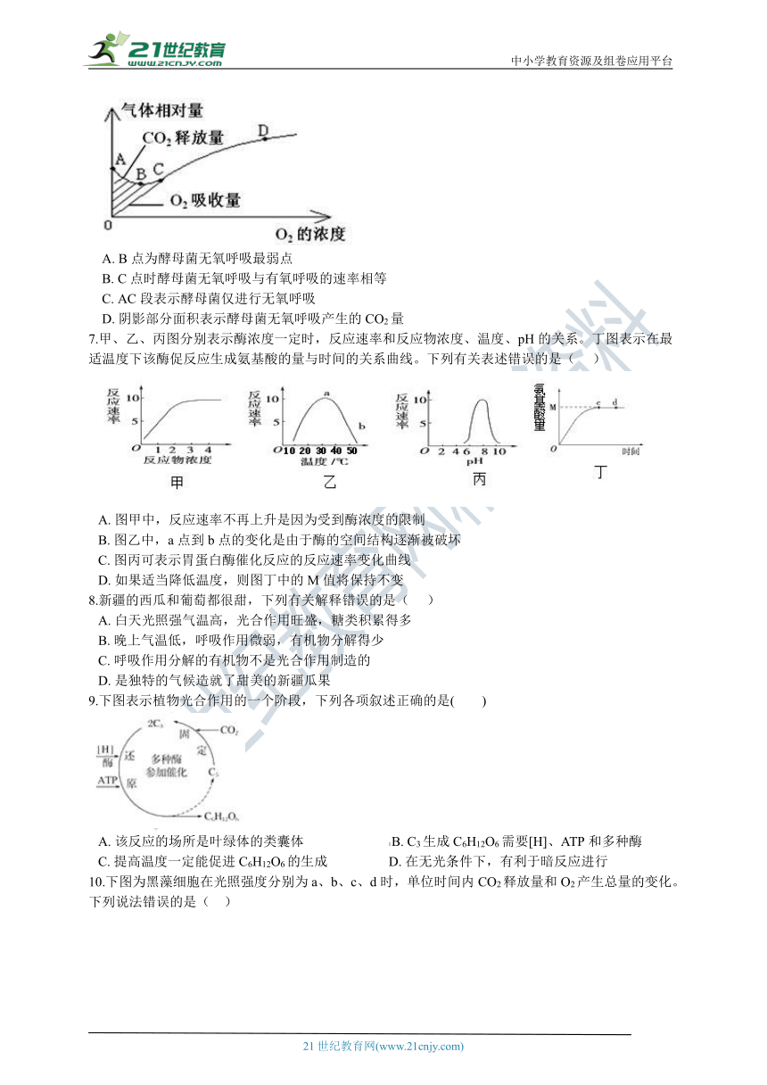 高中生物人教版新课标必修一 第五章  细胞的能量供应和利用 单元测试（含解析）