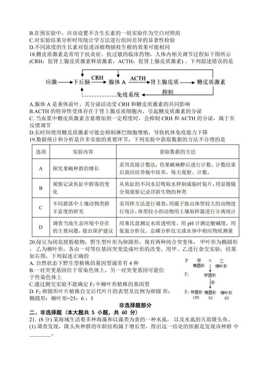 2023届浙江省四校高三下学期5月模拟联考生物学试卷（Word版含答案）