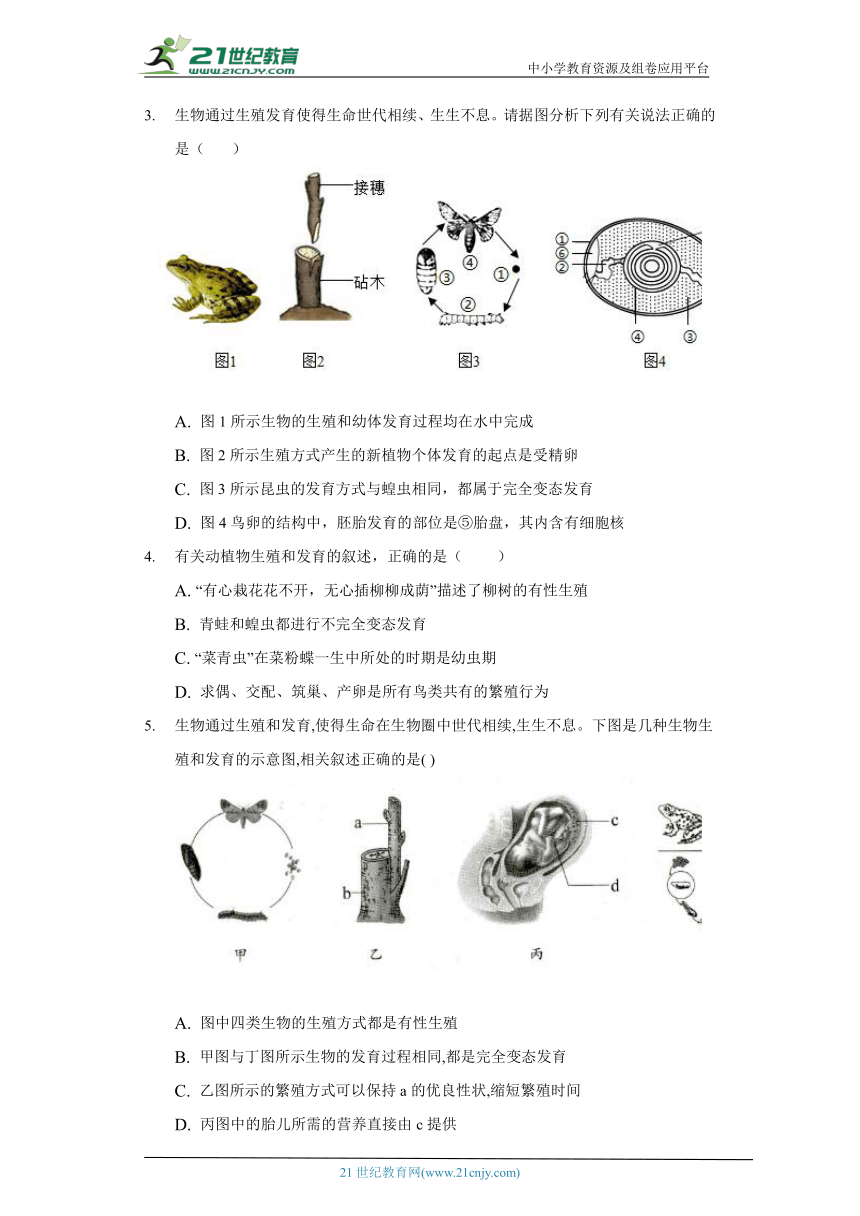 苏科版初中生物八年级上册20.2动物的发育 同步练习（含答案解析）